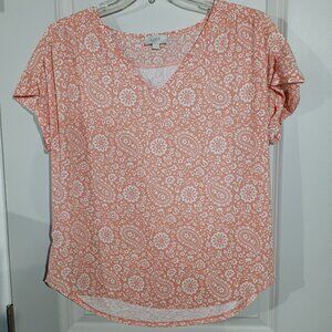 Women's Loft Cap Sleeve Top L Orange & White NWOT